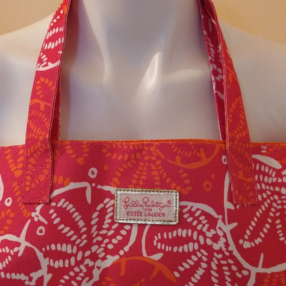 Lily Pulitzer pink print canvas print tote - Picture 2 of 5